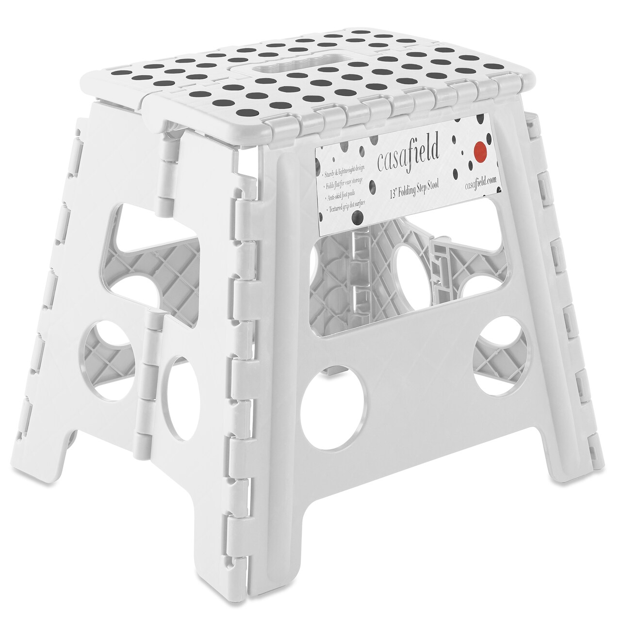 Casafield 13" Folding Step Stool with Handle, White - Portable Collapsible Small Plastic Foot Stool for Adults - Use in the Kitchen, Bathroom and Bedroom